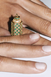 Marie Lichtenberg Staging Locket Check Emerald Locket on Rosa Classic Chain