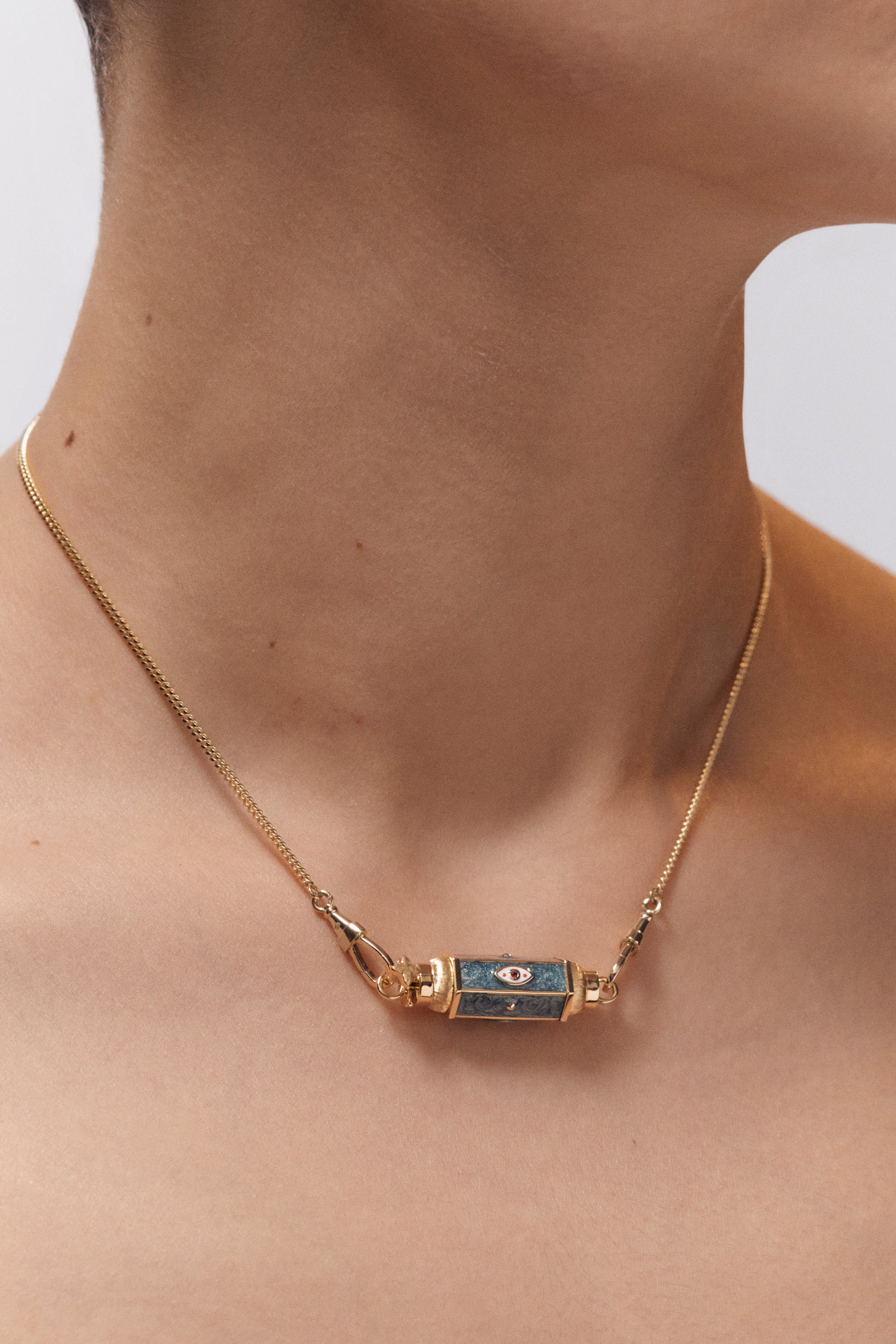 Marie Lichtenberg Staging Baby locket Evil Eye Green Baby Locket Necklace