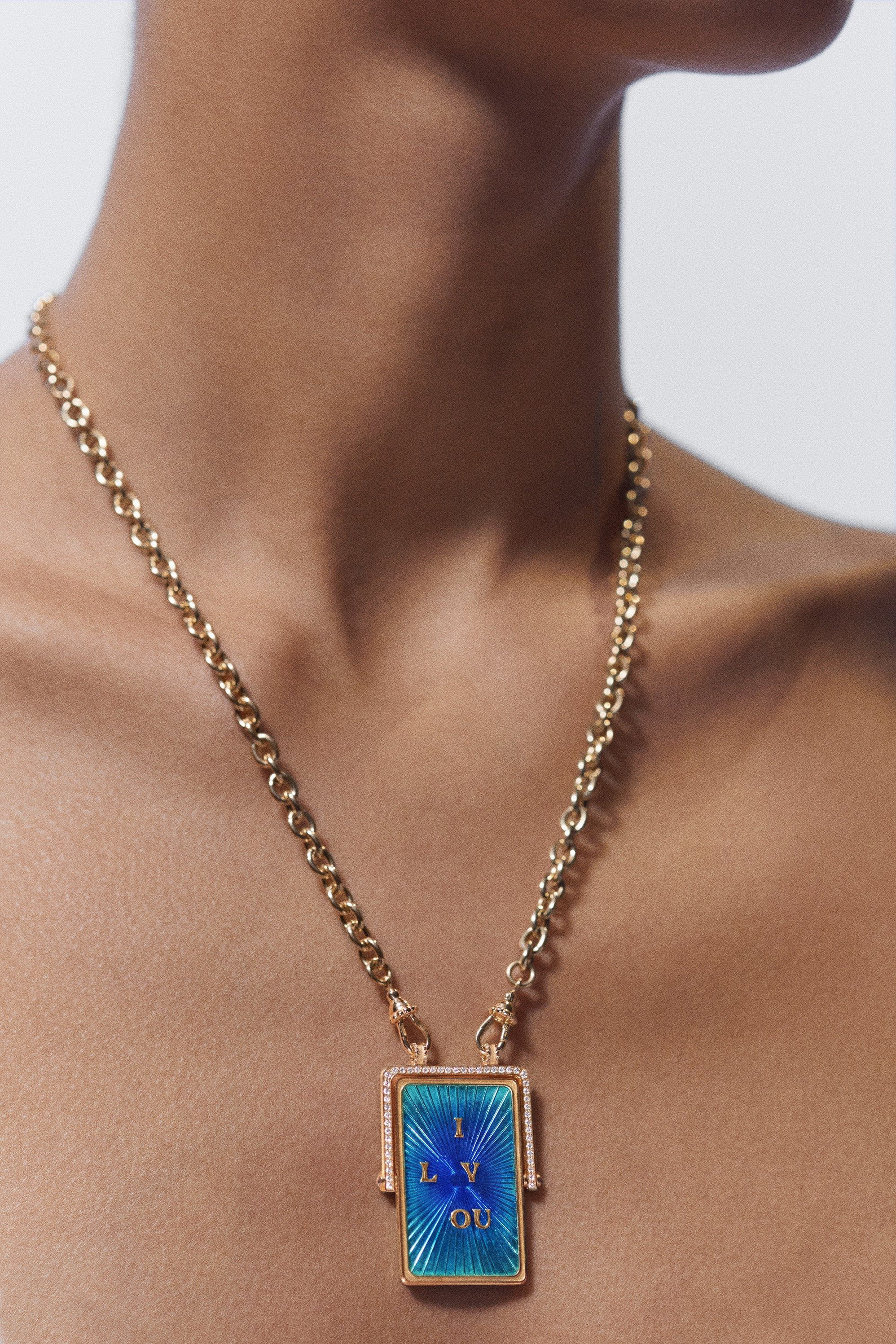 Marie Lichtenberg Staging Scapulaires Love You Spinning Scapular on Rosa Classic Chain