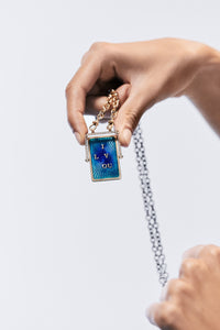 Marie Lichtenberg Staging Scapulaires Love You Spinning Scapular on Rosa Classic Chain